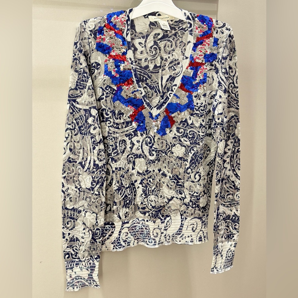NWOT Marc Jacob’s Sequined Glitter Floral Printed Blouse Top/S